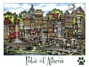 Daytime illustrated map of Athens pubs