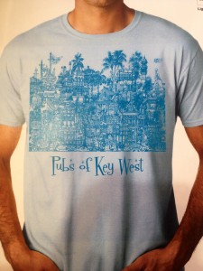 A Key West Sign in Blue Color on a White T Shirt