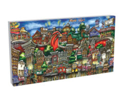 Colorful puzzle box depicting a lively cityscape with vibrant buildings and neon signs.