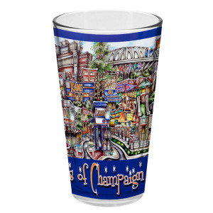 Decorative cup featuring a vibrant, detailed illustration of urban storefronts and signs, with the phrase "pubsOf Athens, GA" in bold lettering at the bottom.